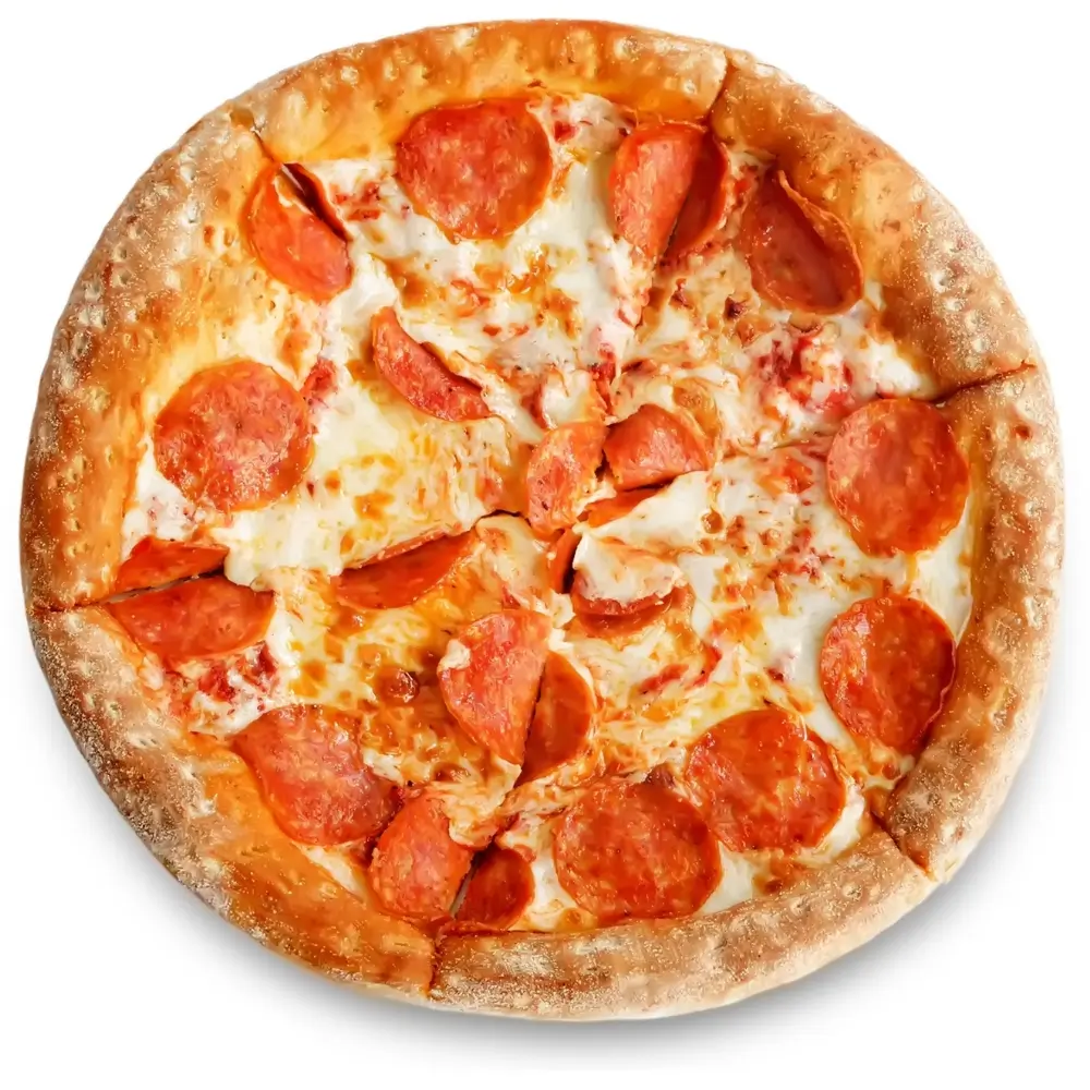 Fusion-Curry-Pizza-Pizza-Restaurant-Classic-Pepperoni-Pizza-Portland Classic pepperoni pizza with melted cheese at Fusion Curry Pizza, a Pizza Restaurant in Portland